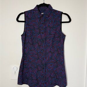 Anne Klein Sleeveless Button-Front Camisole in Blue and Red Swirl Print